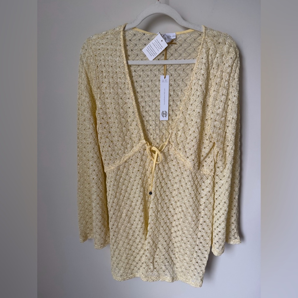 house of Harlow 1960 Yellow Cover Up Long Sleeve mini Dress